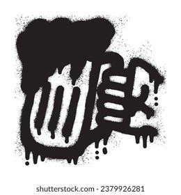 Graffiti of a hand holding beer mug with black spray paint