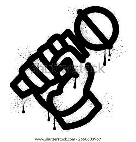 Graffiti of hand holding microphone hand drawn with black spray paint