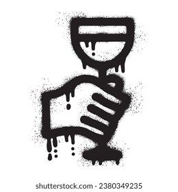 Graffiti of a hand holding a wine glass with black spray paint