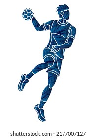 Graffiti Handball Sport Male Player Action Cartoon Graphic Vector