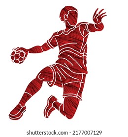 Graffiti Handball Sport Male Player Action Cartoon Graphic Vector