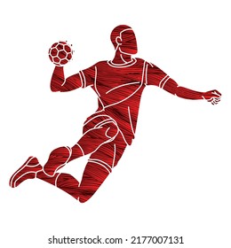 Graffiti Handball Sport Male Player Action Cartoon Graphic Vector