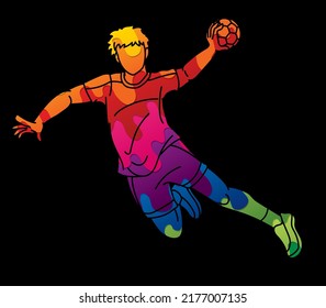 Graffiti Handball Sport Male Player Action Cartoon Graphic Vector