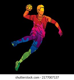 Graffiti Handball Sport Male Player Action Cartoon Graphic Vector