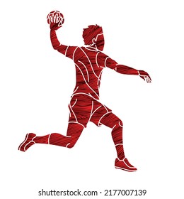 Graffiti Handball Sport Male Player Action Cartoon Graphic Vector