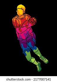 Graffiti Handball Sport Male Player Action Cartoon Graphic Vector