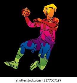 Graffiti Handball Sport Male Player Action Cartoon Graphic Vector