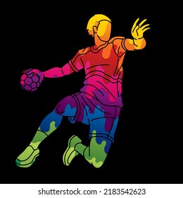 Graffiti Handball Sport Male Player Action Cartoon Graphic Vector