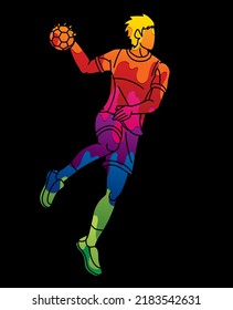 Graffiti Handball Sport Male Player Action Cartoon Graphic Vector