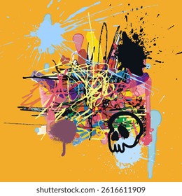 Graffiti handwriting pattern design vector. Colored spray writing pattern with graffiti abstract hand drawn art brush, street art, background elements in pink, green and black color.