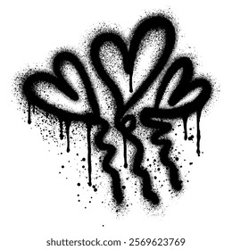 graffiti heart balloon sprayed in black over white.