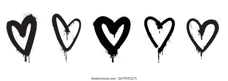 Conjunto de Vector de garabato de corazón de graffiti. Dibuja a mano el elemento con el corazón en diversa forma. Diseño para decorativo, icono, pegatina. Elementos en el fondo blanco para el Anuncio, la decoración, el arte de la calle y los anuncios