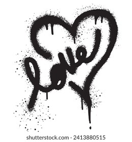 Graffiti Heart icon Sprayed with spray paint with love text isolated on white background