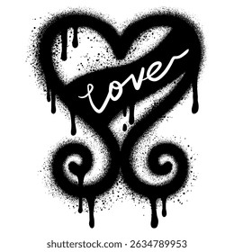Graffiti Heart icon Sprayed with spray paint with love text isolated on white background