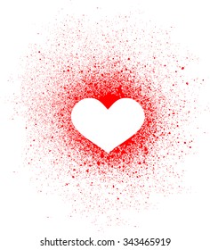 graffiti heart spray design element in white on red