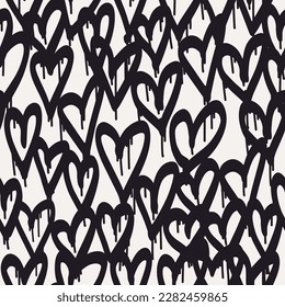 Graffiti hearts. Urban seamless pattern in street art style. Abstract print. Graphic underground unisex design for t-shirts and sweatshirt. Black and white street print. svg