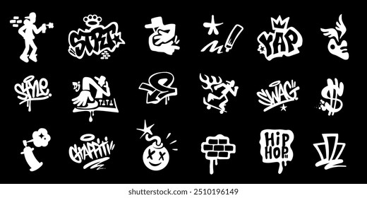 Grafite Hip Hop Style Icon Set Lettering Characters Design Element