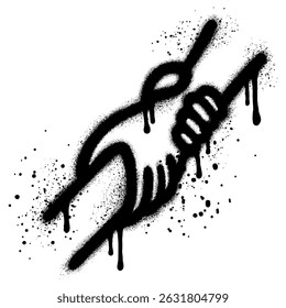 Grafiti sosteniendo el icono de las manos rociado en negro sobre blanco.