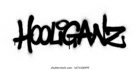 graffiti hooliganz word sprayed in black over white