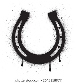 Graffiti Horseshoe Spray Paint Stencil with Dripping Black Ink on White Wall.	