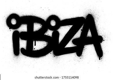 graffiti Ibiza text sprayed in black over white