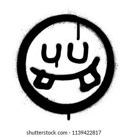 graffiti icon with silly smile and closed eyes in black over white