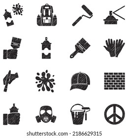 Iconos de graffiti. Diseño de esgrima negra. Ilustración vectorial.