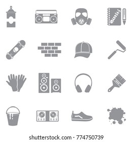 Graffiti Icons. Gray Flat Design. Vector Illustration. 