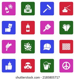 Graffiti Icons. White Flat Collection In Square. Vector Illustration.