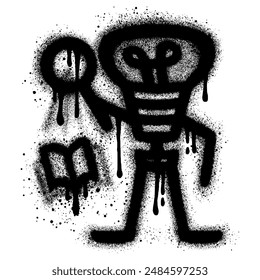 Ilustración de graffiti de robot de bulbo con pintura en aerosol negro que demuestra el estudio y el aprendizaje