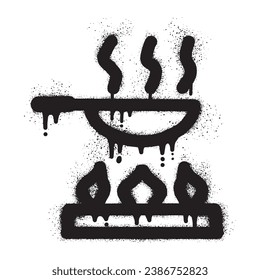 Graffiti illustration of a frying pan with black spray paint