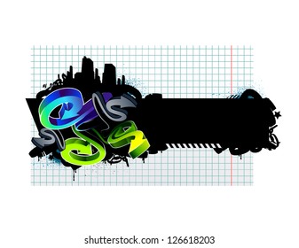 Graffiti image with arrows. Horizontal banner. Vector illustration.