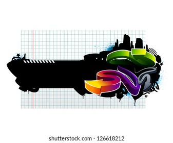 Graffiti image with arrows. Horizontal banner. Vector illustration.