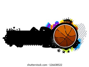 Graffiti image with basketball. Vector illustration.