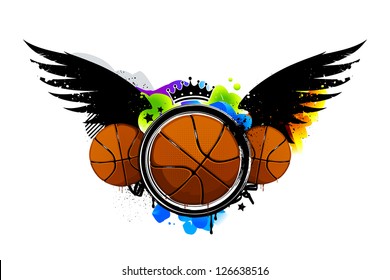 Graffiti image with basketballs. Vector illustration.