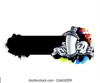 Graffiti image of can with arrows. Horizontal banner. Vector illustration.