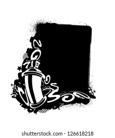 Graffiti image of can with arrows. Vertical banner. Monochrome sketch. Vector illustration.