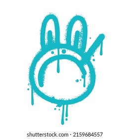 Graffiti image - smoking rabbit sprayed in blue over white. Urban street wall art. Abstract modern angry character decoration performed. Isolated textured Vector Illustration.