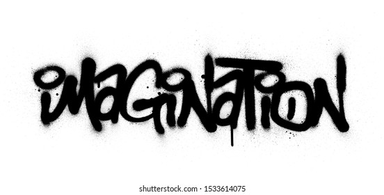 graffiti imagination word sprayed in black over white