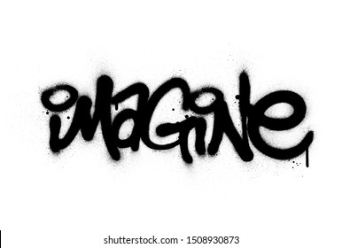 graffiti imagine word sprayed in black over white