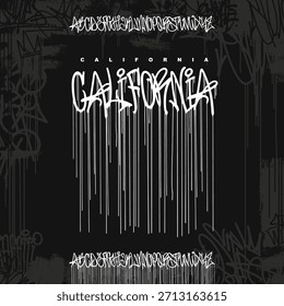 Graffiti ink font with extra long drips and urban street lettering style.