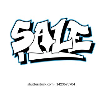 Graffiti inscription SALE for shops decorative lettering vandal street art free wild style on the wall city urban illegal action by using aerosol spray paint. Underground type vector illustration.