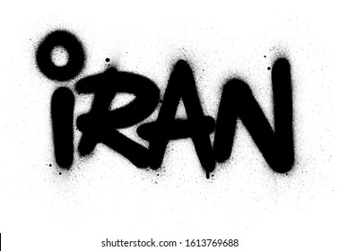 graffiti Iran word sprayed in black over white