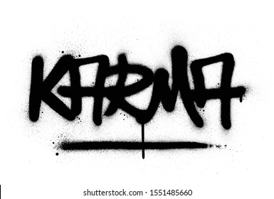 graffiti karma word sprayed in black over white