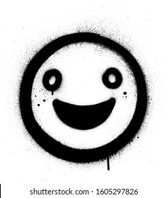 graffiti laughing happy icon sprayed in black over white