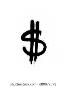 graffiti leaking dollar $ sign in black over white