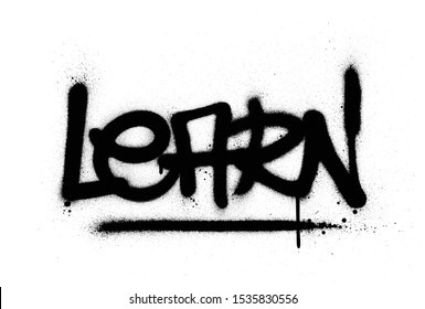 graffiti learn word sprayed in black over white