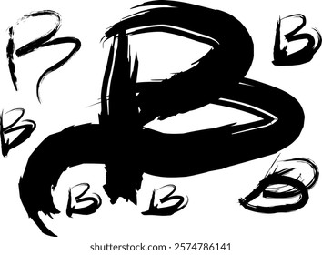 graffiti letter B font set, handwritten letter B in thick black watercolor acrylic ink, B logo