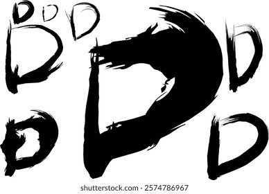 graffiti letter D font set, handwritten letter D in thick black watercolor acrylic ink, D logo