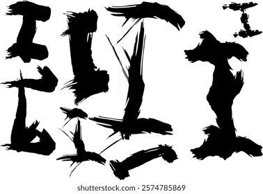 graffiti letter I font set, handwritten letter I in thick black watercolor acrylic ink, I logo